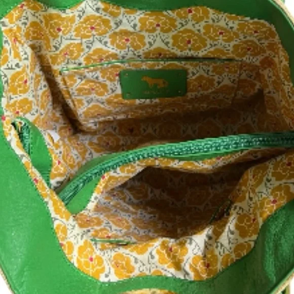 Emma Fox Straw Green Soft Pebbled Leather Dual Handles Large Tote Shoulder Bag - Picture 5 of 5